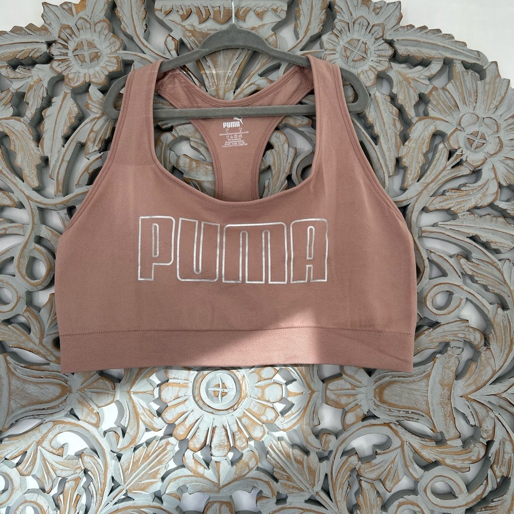PUMA 4Keeps Sports Bra – Peach Bud, Medium Support Racerback, Size Large